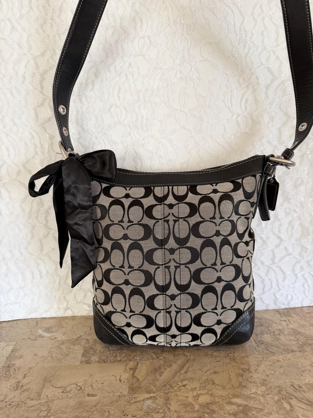 Vtg Coach Y2K Slim convertible crossbody Bag Black canvas Shoulder bag F13010